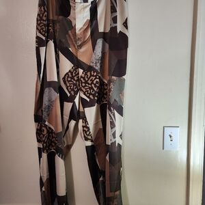 Nina Parker Wide Leg Animal Abstract Silky Style Pants Beige Bold Lagen Look 22